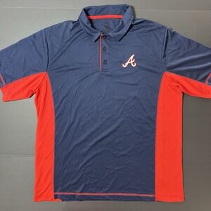 Atlanta Braves Polo Shirt Mens XL Blue Red MLB Embroidered Logo Lightweight